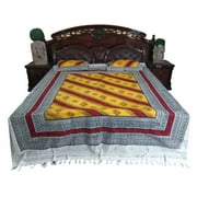 Mogul Yellow Red Bed Cover 3p Bohemian Cotton Bedspreads