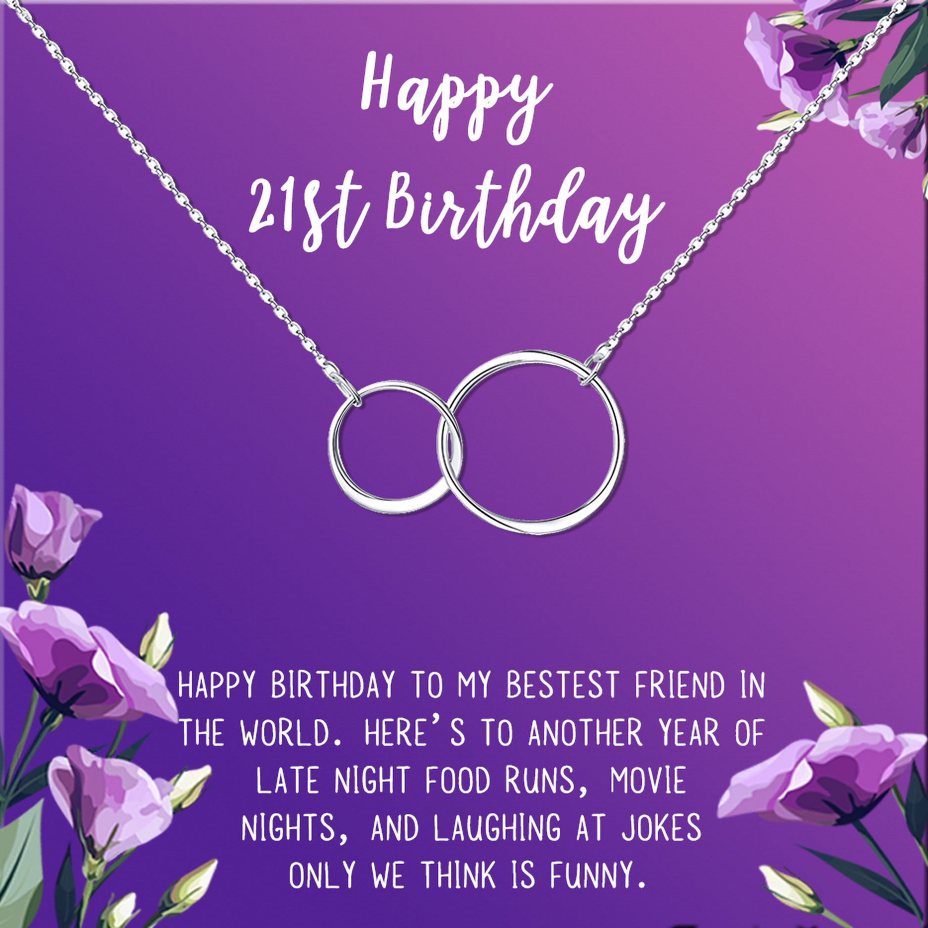 Anavia Happy 21st Birthday Gifts Stainless Steel Fashion Necklace Birthday Card Jewelry Gift for Her, Birthday Gift for Daughter-[Silver Infinity Double Ring, Royal Purple Gift Card]