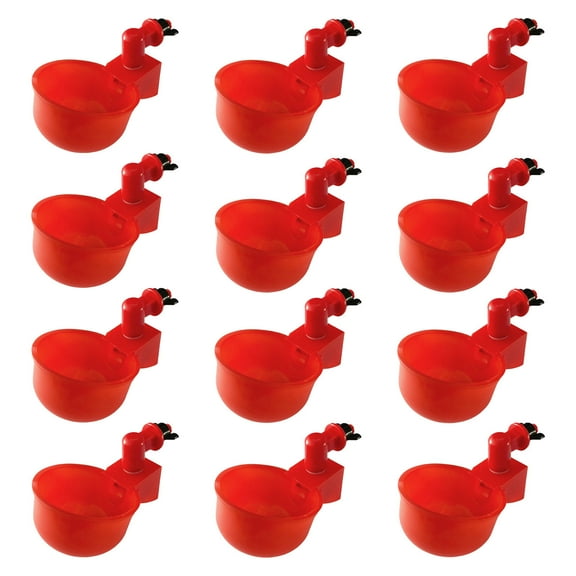 Gravity Feed Chicken Watering Cups Set with 12 Bowls and Mounting Tools