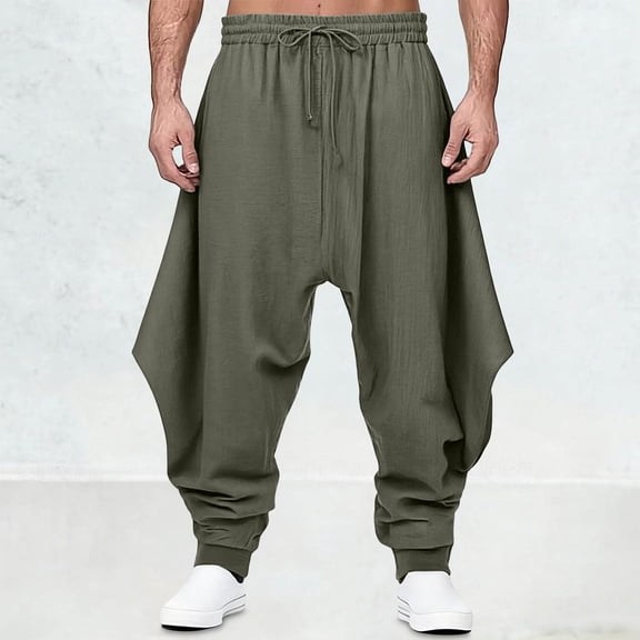 Kakii Men's Harem Pants Loose Stretchy Waist Casual Hippie Trousers