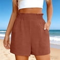 thumbnail image 3 of Linen Shorts for Women Summer Casual Elastic High Waist Wide Straight Leg Loose Fit Lightweight Beach Shorts with Pockets, 3 of 7