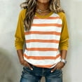 thumbnail image 4 of Striped Tops for Women Raglan Long Sleeve Crewneck Casual Lightweight Colorblock Sweatshirts Loose Fit (XL, Orange), 4 of 5