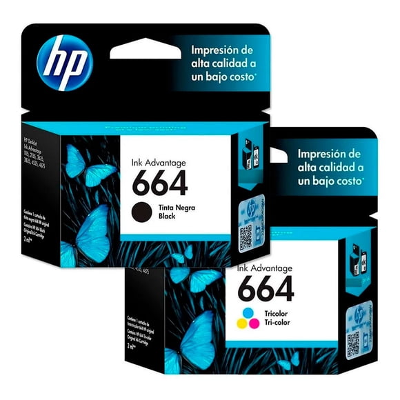 Combo Tinta Original HP 664 Negro y Color F6V28AL + F6V29AL