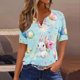 thumbnail image 2 of Blusas de Verano de las Mujeres Casual Gradiente Manga Corta V-Cuello Superior, Ligera Imitación de Tela de Estante para la Primavera Y el Verano Diario Y de Fiesta, 2 of 5