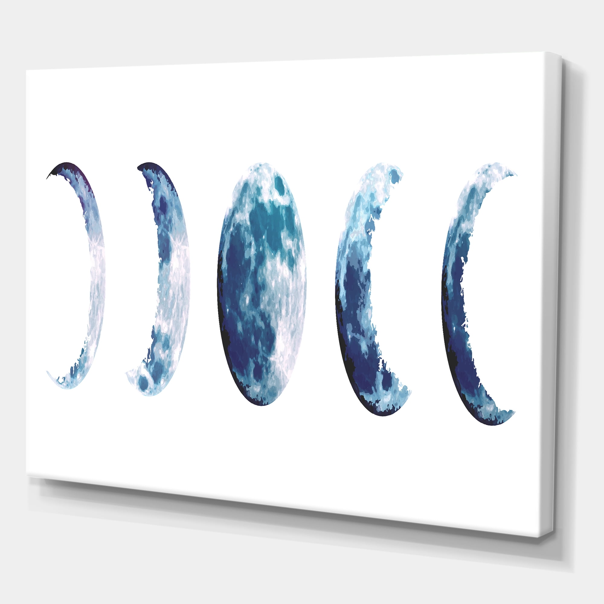 Designart ' Magic Blue Moon Phases On White ' Bohemian & Eclectic Canvas Wall Art Print