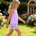 thumbnail image 6 of Amidoa Girls Summer 2 Piece Outfits Cute Floral Tank Top and Casual Shorts Kids Clothing Purple Size 5T, 6 of 7