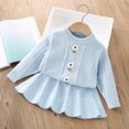 thumbnail image 4 of Juorvia Back to School Outfits for Girls 2pc Cable Knitted Textured Loose Fitted Sweater Pleated Skirt(2-3 Years,Light Blue), 4 of 5