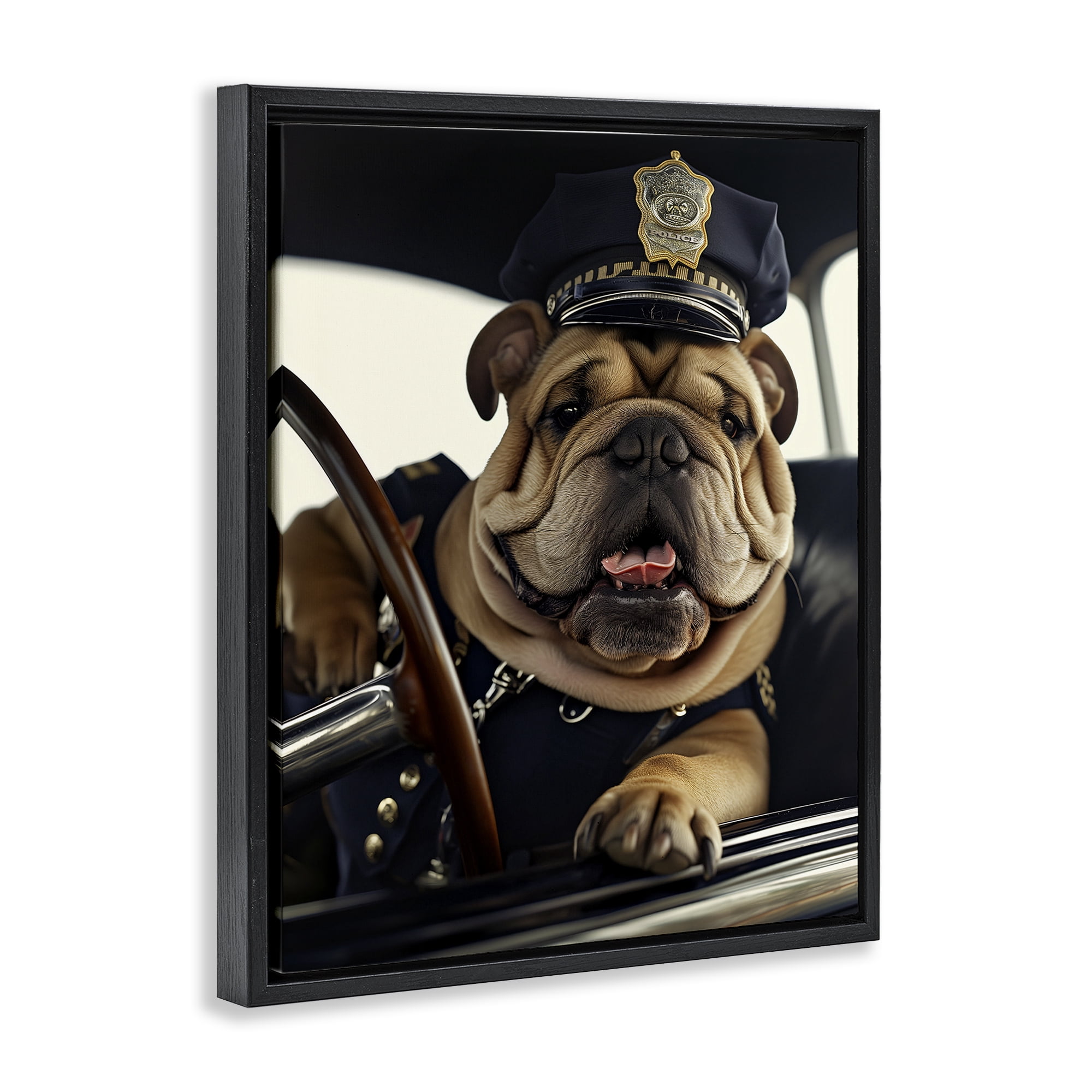 Stupell Industries Police Dog in Car Animals & Insects Painting Black Floater Framed Canvas Art Print Wall Art, 25 x 31