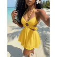 thumbnail image 7 of Womens Yellow Halter Neck Keyhole Cutout Mini Dress Summer Casual Vacation, 7 of 7