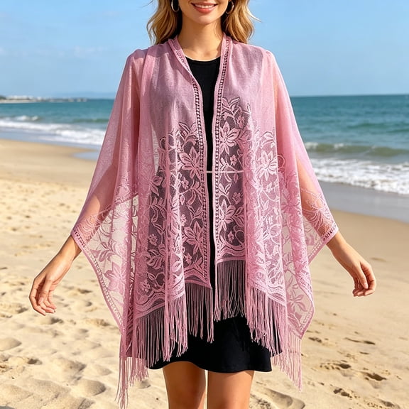 Shawl Wraps for Women New Nylon Hollow Solid Color Breathable Tassel Triangle Scarf Shawl