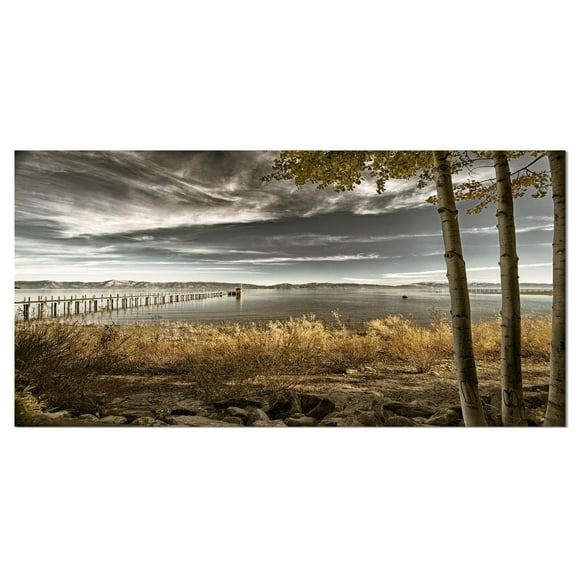 Designart Pier in Brown Lake Canvas Wall Art