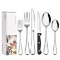 thumbnail image 1 of Hisemy Juego de 48 Cubiertos de Acero Inoxidable, Juego De Cubiertos Para 8 Personas,con Cuchillo de Carne, Cuchillo Normal,Vajilla para el Hogar, Restaurante, Aptas para el lavavajillas (Plata), 1 of 7