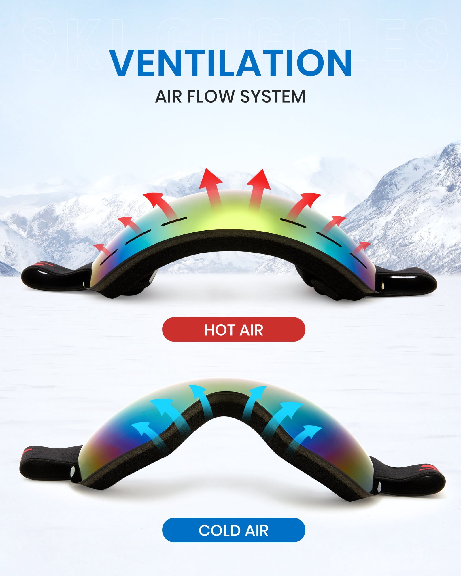 Cyxus Ski Goggles for Men Women 100% UV Protection Frameless Design Snowboard VTL18.6%（Red Lens）