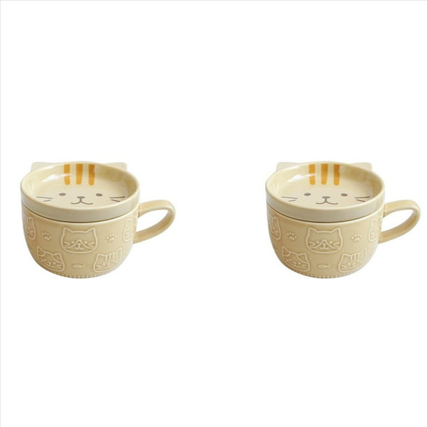 2X Tazas de Café de Cerámica Creativas con Tapa de Porcelana de Desayuno Familiar de Jugo de Leche Bebida (Amarillo)