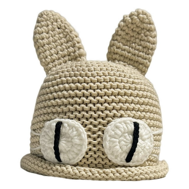 Chapeau Tricoté Forme de Chat Mignon Contraste Couleur Fait Main Extensible Protection des Oreilles Décontracté Surdimensionné Automne Hiver Chapeau Seau pour Femmes Quotidien