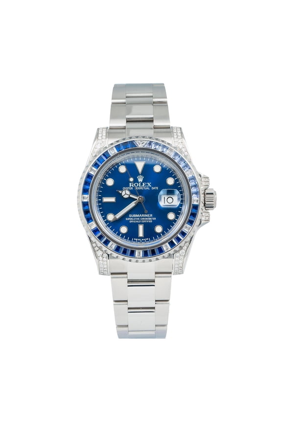Pre-Owned Rolex Submariner Date 40MM 116610LN Blue Dial Blue Gemstone & Diamond Bezel Stainless Steel Oyster Bracelet