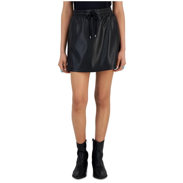 Tinseltown Womens Faux-Leather A-line Skirt, Black, X-Small