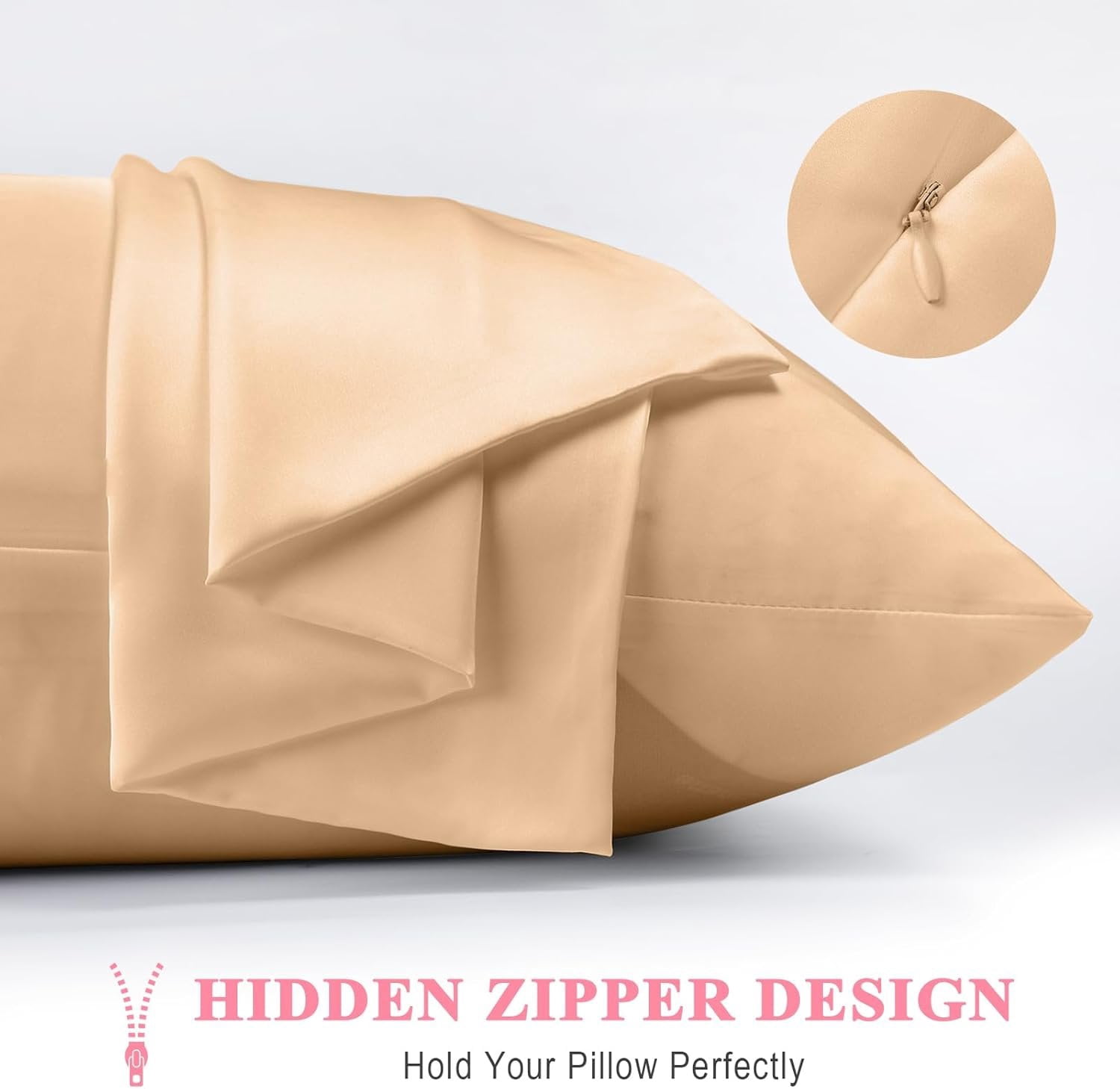 Pure Silk Pillowcase 2 Pack for Hair and , Both Sides 23 Momme Grade 6A+ Mulberry Silk Pillowcases with  Zipper, Soft&Smooth Cooling Pillow Cases (Champagne, Standard 20x26)
