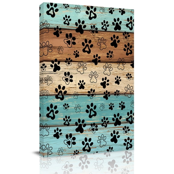 Canvas Wall Art, Aqua Brown Framed Canvas Prints for Hallway Living Room, Rustic Farmhouse Dog Paw Vintage Extra Large Gallery Wrapped Wall Decor for Home Office, Gifts, 20"x30" Ship Next Day