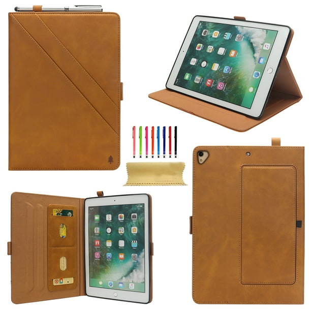 Dteck Leather Case For Ipad Pro 12 9 Inch 1st And 2nd Generation 15 And 17 Model Business Folding Stand Folio Cover With Auto Wake Sleep And Document Card Slots Multiple Viewing Angles Brown