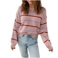 thumbnail image 1 of Suéter de cuello redondo para mujer, blusa de poliéster con rayas de colores y manga larga para invierno, 1 of 3
