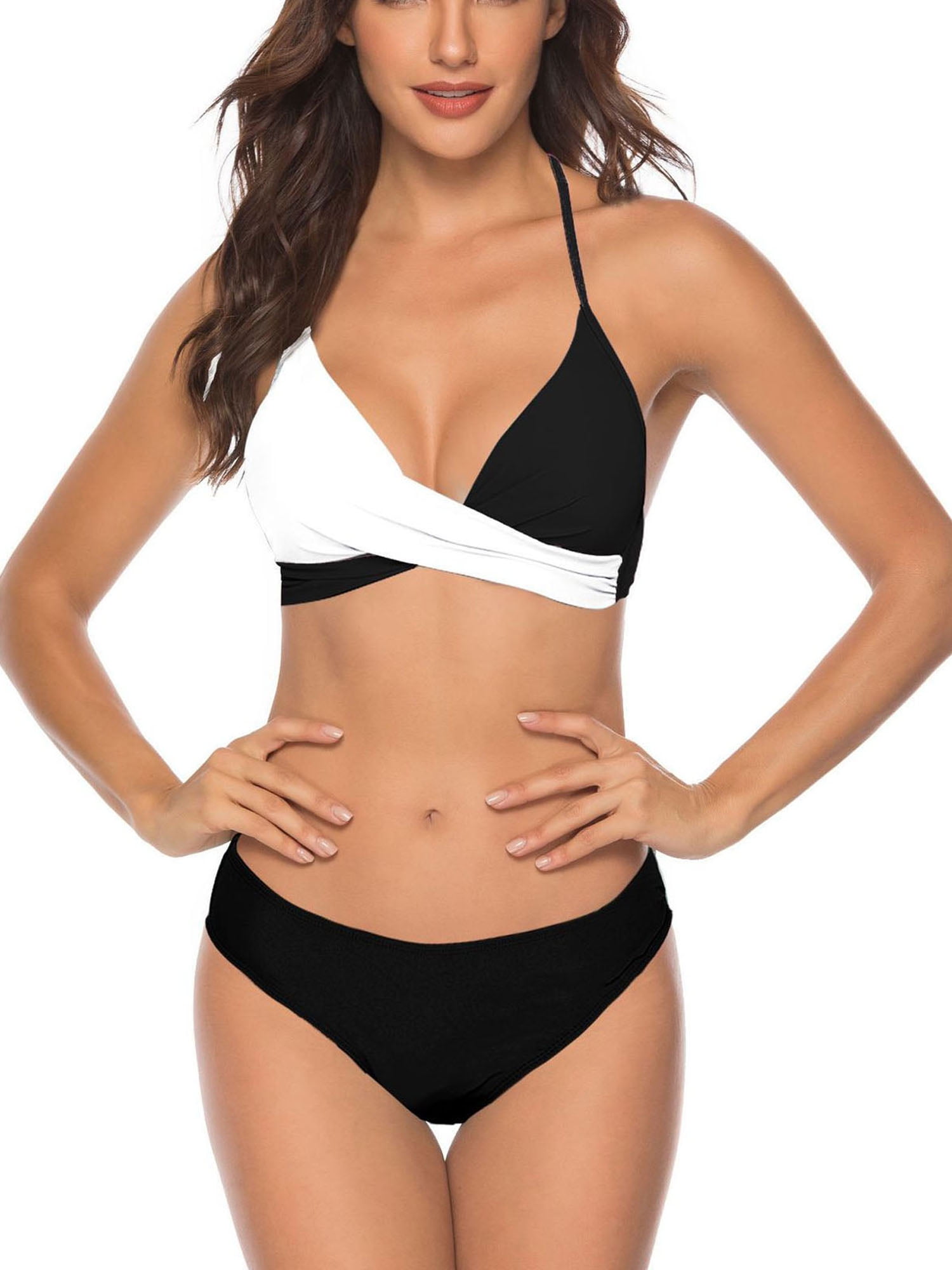 SHEKINI Triangle Padded Adjustalbe Halter Bikini Sets for Women High Cut Bottoms Briefs Knickers Ladies Underwear Swimming Costume 