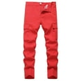thumbnail image 2 of Tfken Denim Pants For Boys Teen Relaxed Fit Daily Wear Straight-Leg Comfort Waist Solid Color Jeans Red Size 6-7 Years, 2 of 2