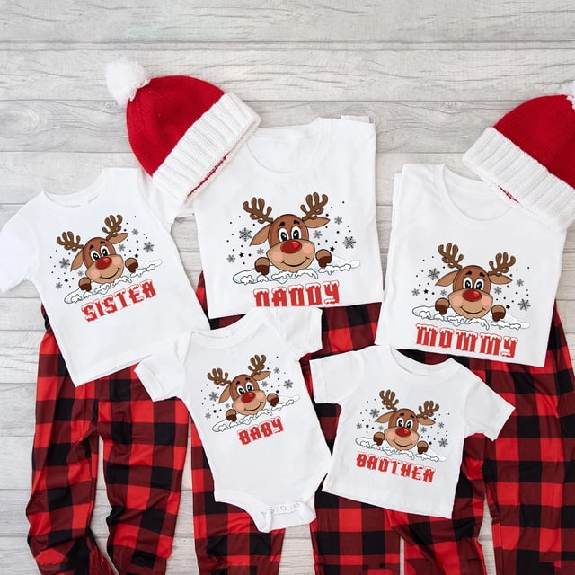 Ropa familiar a juego con estampado de ciervos para Navidad, atuendo familiar para estar juntos, camisetas navideñas, camisetas a juego para mamá, papá, niños y bebés