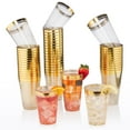 thumbnail image 4 of Perfect Settings 16 oz Gold Glitter Disposable Plastic Cups, 2 Line Gold Rim - 100 Count, 4 of 6