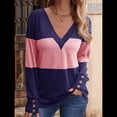 thumbnail image 4 of Blusas Elegantes e Informales para Mujer, con Bloques de Color, de Larga y Cuello en V, para Otoño. Azul M, 4 of 10