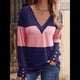 thumbnail image 4 of Blusas Elegantes e Informales para Mujer, con Bloques de Color, de Larga y Cuello en V, para Otoño. Azul XXL, 4 of 10