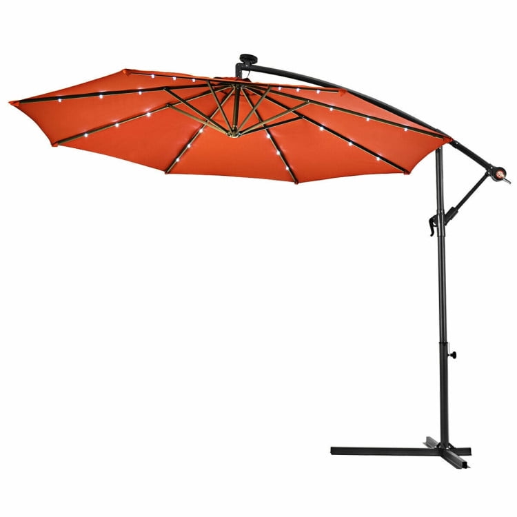 Aimee Lii 10" Patio Hanging Solar LED Umbrella Sun Shade with Cross Base, Table Umbrella Outdoor Patio, Orange Aimee Lii 10" Patio Hanging Solar LED Umbrella Sun Shade with Cross Base, Table Umbrella Outdoor Patio, Orange
