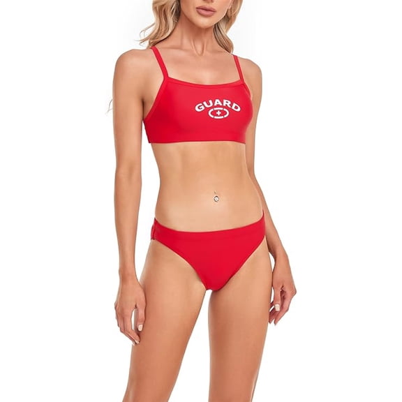 Women's Guard Two Piece Swimsuit-(FGN03)-Red-10