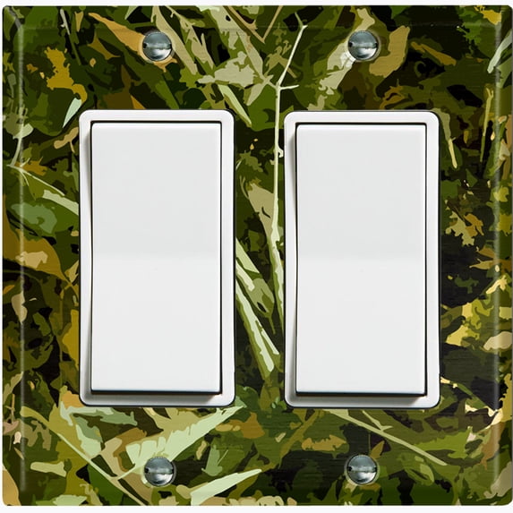 Metal Light Switch Plate Outlet Cover (Foliage Camo - Double Rocker)