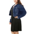 thumbnail image 4 of Chaqueta ChaqueDenim RecortaBotón Cerrado TalGrande PaMujer Azul Oscuro XXL uxcell, 4 of 5