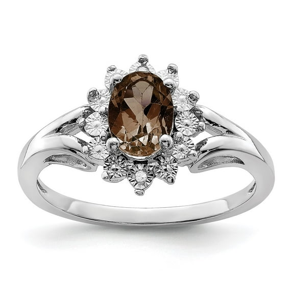 Primal Silver Sterling Silver Rhodium Diamond and Smoky Quartz Ring