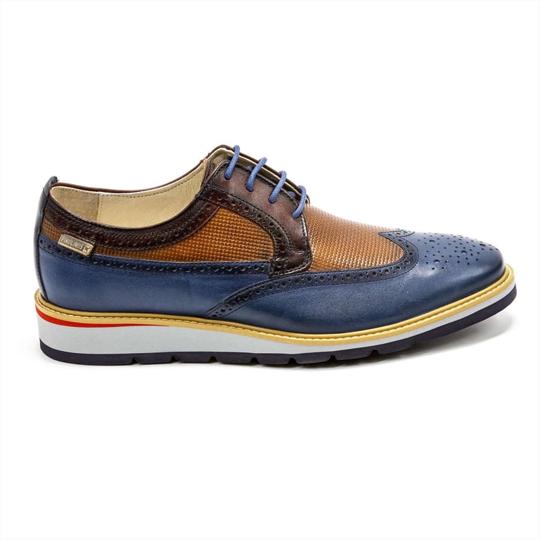 PIKOLINOS Cambil M5N Leather Sneakers For Men - Blue, Slip-On Style With Ridged Sole, Size 7.5
