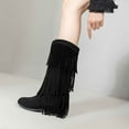 thumbnail image 5 of Lovzfmll Cowboy Boots for Women, Fringe Knee High High Heel Stacked, Mid Heel Wide Calf Round Toe Cowgirl Boots Fall Black Boots, 5 of 8