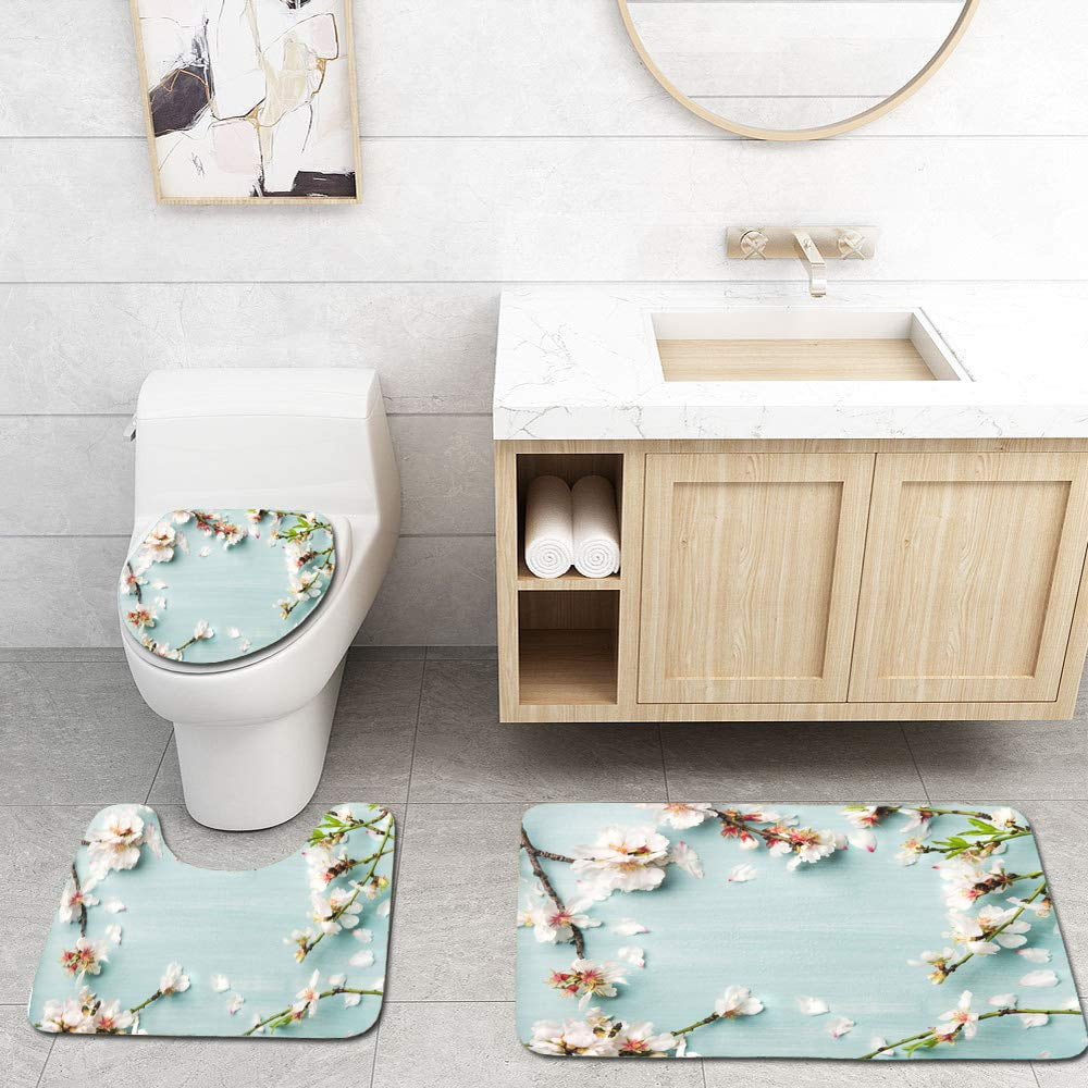 Erehome Spring Almond Blossom Flowers Over Light Blue 3 Piece Bathroom Rugs Set Bath Rug Contour Mat And Toilet Lid Cover Walmart Canada