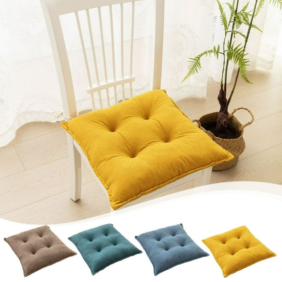 KOYPTL Square Chair Cuhsion for Kitchen Dining Room Chair Thicken Seat Cushion for Office Computer Desk Chair Chair Pad for Patio Furniture 18"x18" Yellow