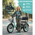 thumbnail image 4 of NOMIGO Two Seater Electric Tricycle Pre-assembled 7 Speed 3 Wheel Electric Bicycle Max 20MPH 20*4.0" Fat Tire W/ 48V 20Ah Lithium Battery 750W Motor Electric Tricycle for Adults with 2 Baskets Green, 4 of 9