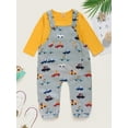 thumbnail image 3 of 6 Months Baby Boys Clothes 9 Months Boys 2PCS Fall Winter Outfits Cars Print Infant Boys Long Sleeve Romper Top Overall Pants Set Yellow, 3 of 9