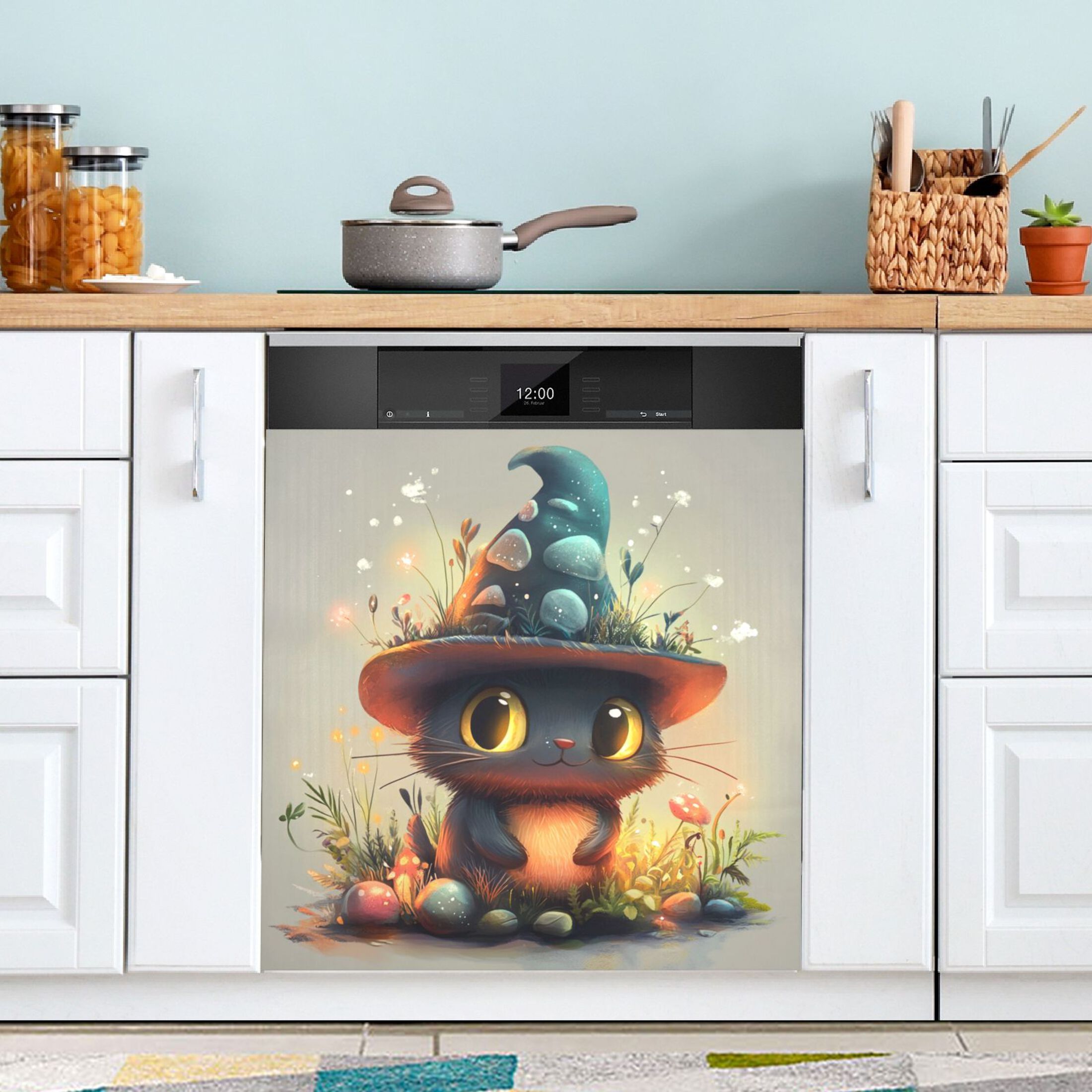 Dishwasher Magnetic Sticker 23x26 Inch Refrigerator Magnetic Sticker Washing Machine Magnetic Sticker Kitchen Panel Magnetic Sticker Home Decor Black Hat Cat