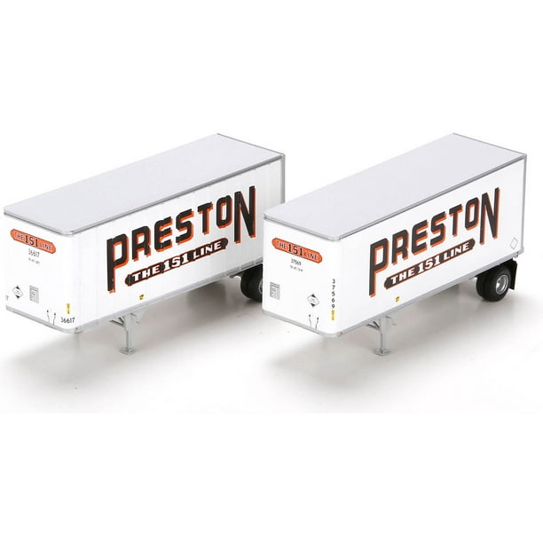 Athearn HO Scale 28' Truck Trailers w/ Dolly Preston Trucking 2Pack