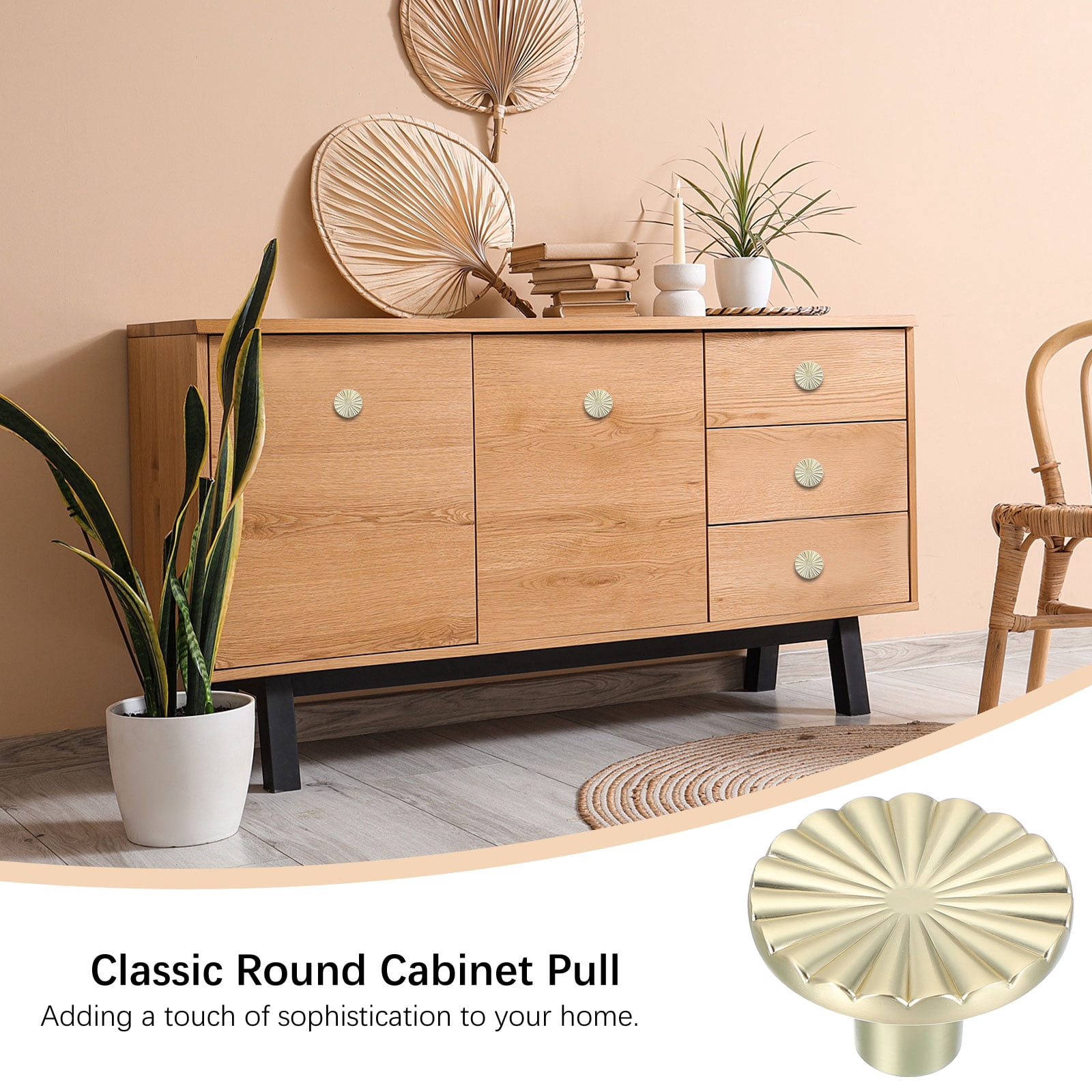 Uxcell Round Drawer Knobs Zinc Alloy Drawer Knobs Drawer Handles with Screws, 1.5 Inch Fit for Cabinets Drawers Wardrobes - Round(6 Pack, Brushed Gold)
