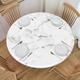 thumbnail image 4 of White Marble Round Fitted Tablecloth with Elastic Edged, Waterproof Stretch Washable Table Cover for Outdoor Indoor Patio Kitchen - Fits Tables 45" to 50" Diameter, 4 of 9