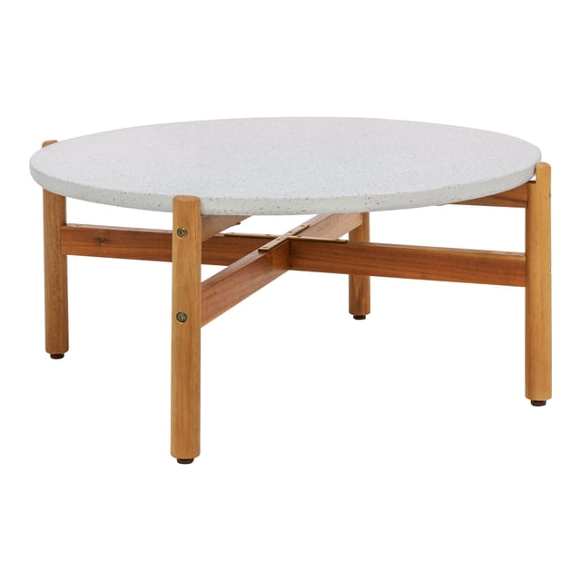 Gouchee Home Portofino Outdoor Coffee Table with Terrazzo Top & Solid Acacia Wood Frame – Natural