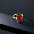 thumbnail image 3 of Gem Stone King 5.07 Cttw Red Created Ruby Engagement Ring for Women | 18K Yellow Gold Plated Silver| Emerald Cut 14X10MM | Gemstone July Birthstone | Size 5, 3 of 5