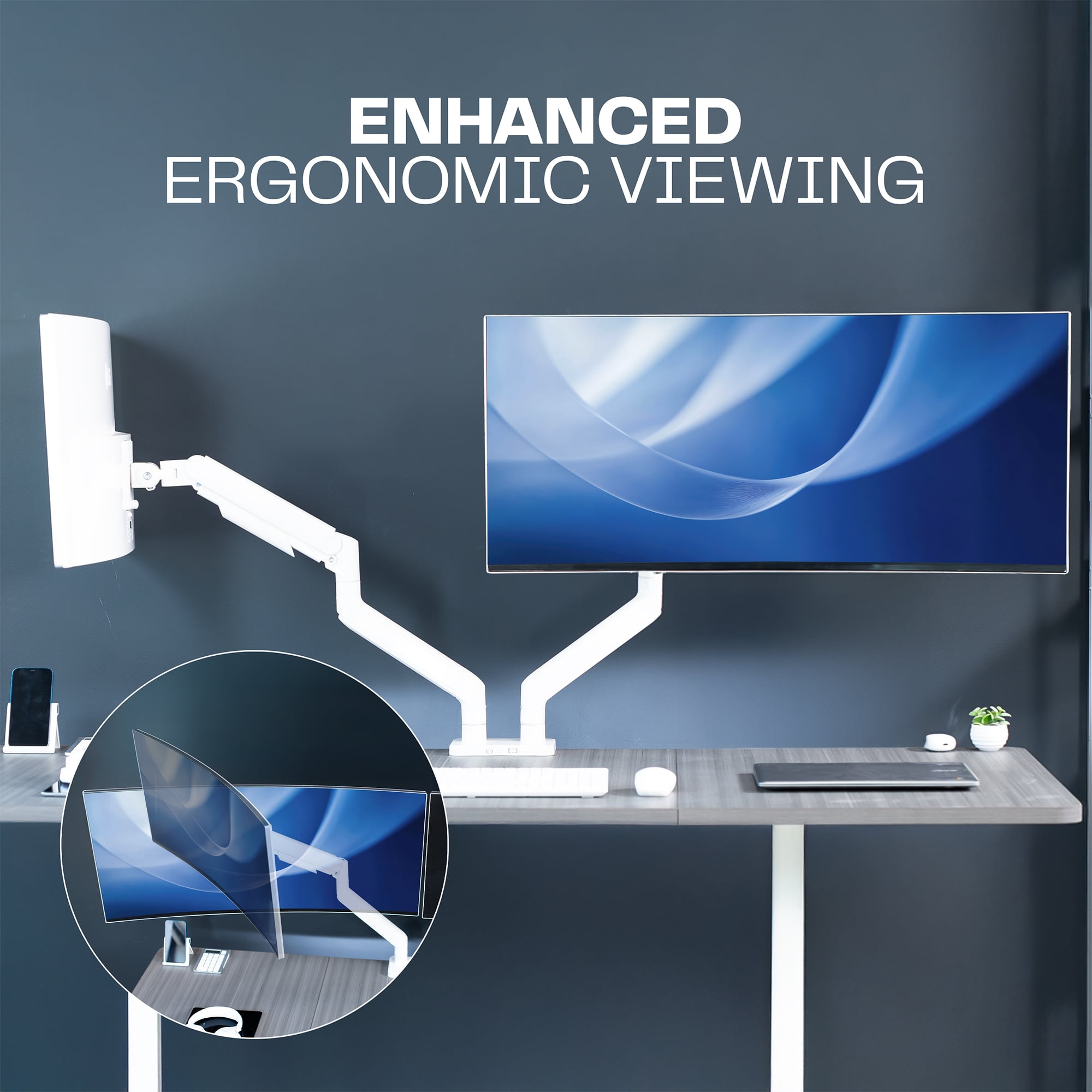 VIVO White Tension Spring Dual Ultra Wide Monitor Mount, Up to 45" Screens