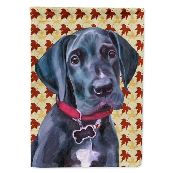 Black Great Dane Puppy Fall Leaves House Flag